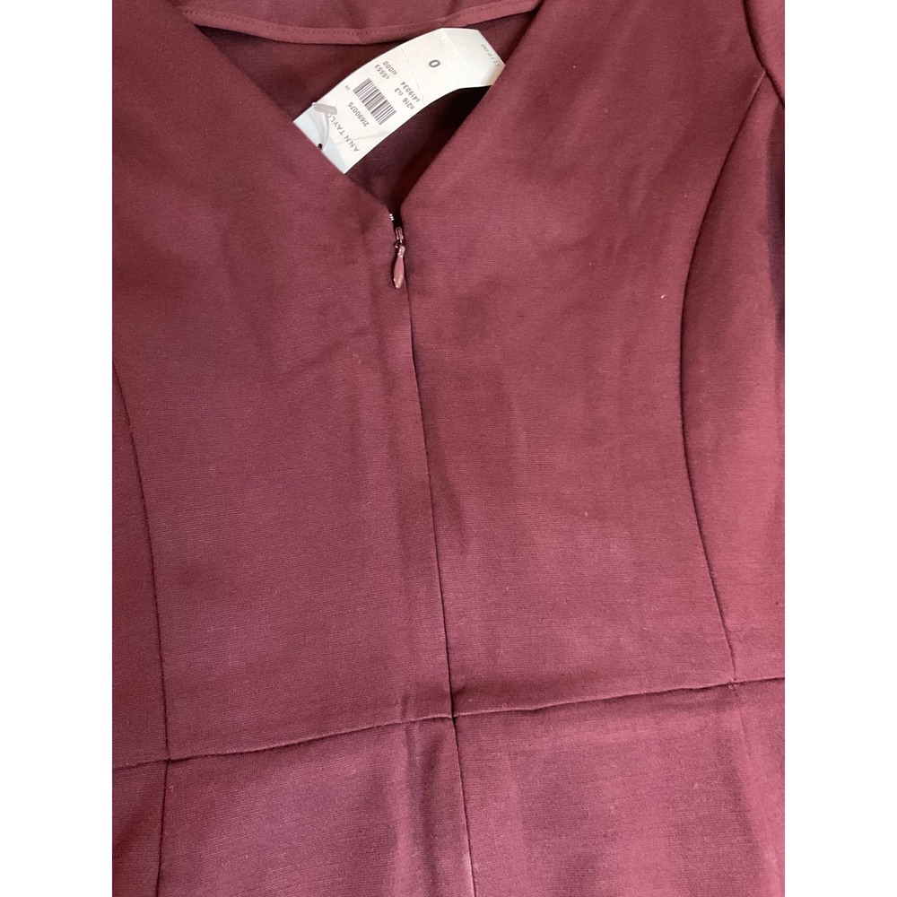 Ann Taylor Sheath Dress Burgundy V-Neck Short Sleeve Knee Length Size 0 NWT - Picture 6 of 7